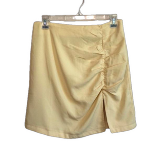 PRINCESS POLLY Yellow Theresa Mini‎ Skirt Womens Size 8 New w Tag Dainty Ruched